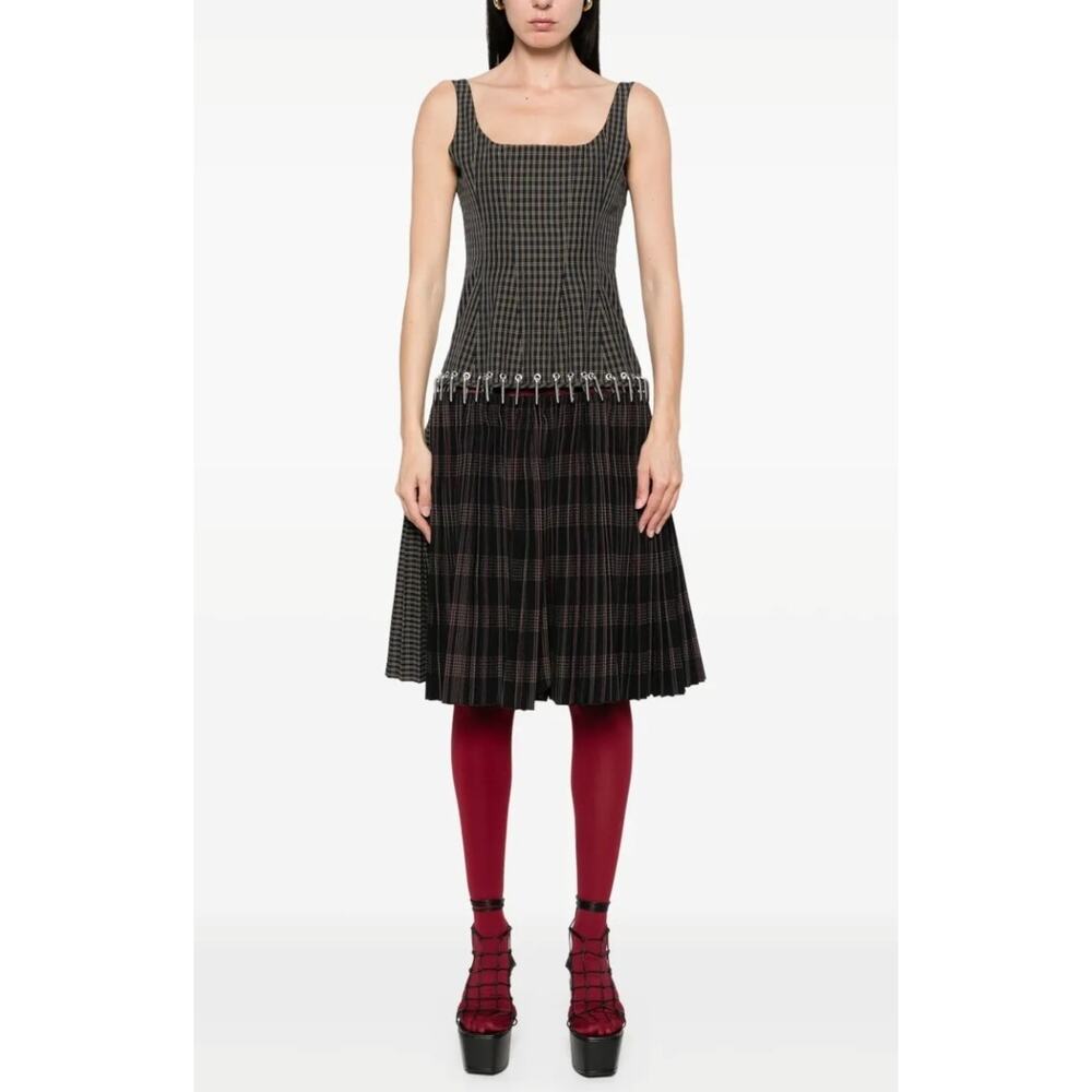 NWT $2794 Chopova Lowena SS25 Tartan Afly Deco Carabiner Cotton Corset Dress